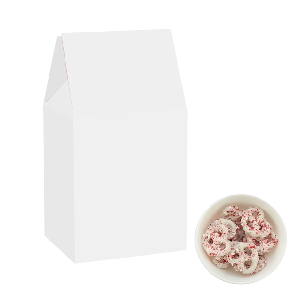 Milk Carton Inspired Box with White Chocolate Pretzels with Crushed Peppermint.... from ASI 71685 Midnite Snax®