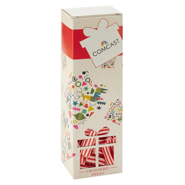 Holiday Candy Box with Gift Die Cut Window Filled with Strawberry... from ASI 71685 Midnite Snax®