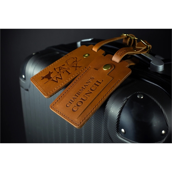Full-Grain Leather Luggage Tag with Snap Enclosure on Leather Flap with... from ASI 75126 Oowee Products