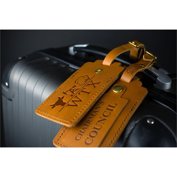 Full-Grain Leather Luggage Tag with Snap Enclosure on Leather Flap with... from ASI 75126 Oowee Products
