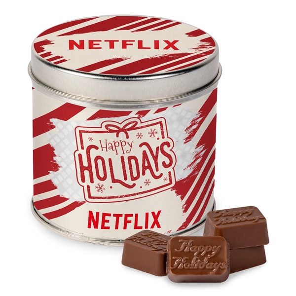 Round Tin with Molded Chocolates... from ASI 44900 NC Custom (CI/Lanco) / Chocolate Inn