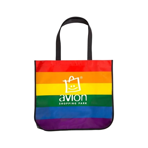 Large Rainbow Laminated Tote Bag plus 1 color silkscreen imprint on... from ASI 37218 Athena Promo (tm)