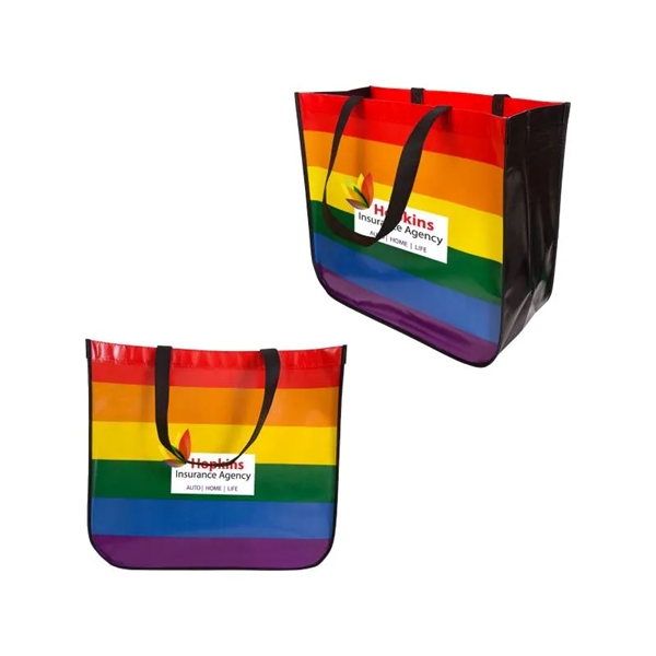 Large Rainbow Laminated Tote Bag plus 1 color silkscreen imprint on... from ASI 37218 Athena Promo (tm)