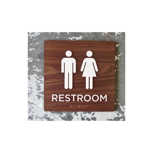 ADA-compliant, restroom sign measures 12", features Grade 2 Braille lettering and... from ASI 92531 Unique Custom Products / UCP
