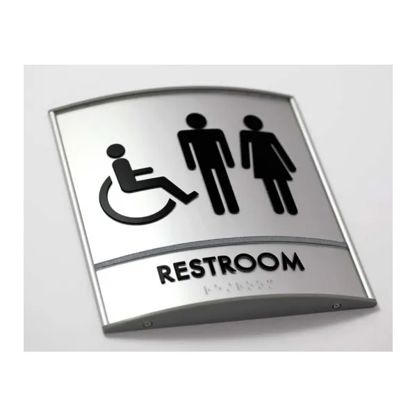 ADA-compliant, acrylic restroom sign in a circle design uses Grade 2... from ASI 92531 Unique Custom Products / UCP