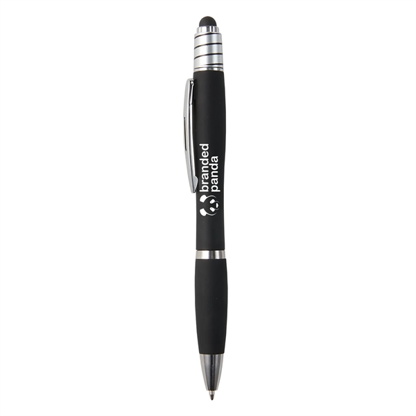 Retractable ballpoint pen with stylus on top, silver spin top, high-quality... from ASI 52840 Evans Manufacturing