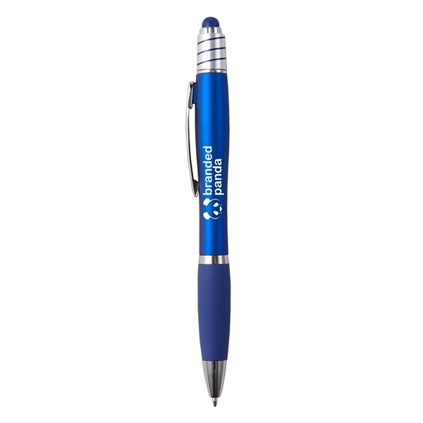 Retractable ballpoint pen with stylus on top, silver spin top, high-quality... from ASI 52840 Evans Manufacturing