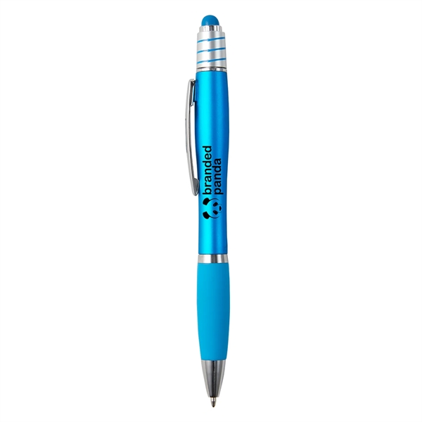 Retractable ballpoint pen with stylus on top, silver spin top, high-quality... from ASI 52840 Evans Manufacturing
