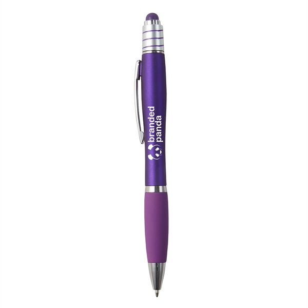 Retractable ballpoint pen with stylus on top, silver spin top, high-quality... from ASI 52840 Evans Manufacturing