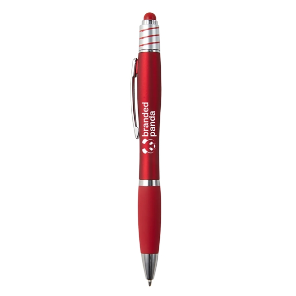 Retractable ballpoint pen with stylus on top, silver spin top, high-quality... from ASI 52840 Evans Manufacturing