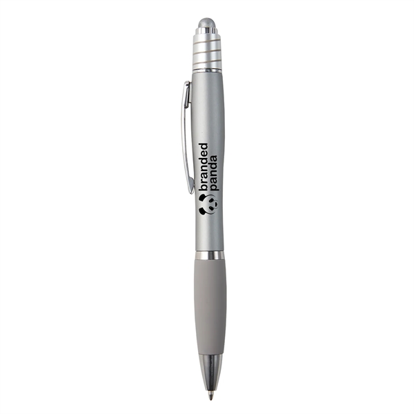 Retractable ballpoint pen with stylus on top, silver spin top, high-quality... from ASI 52840 Evans Manufacturing