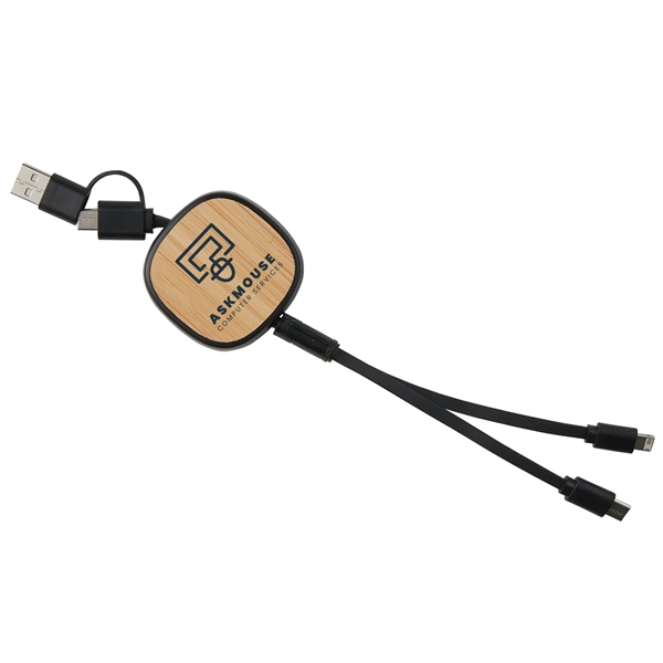 3--in-1 retractable cable with bamboo accent that's compatible with Lightning, Micro... from ASI 52840 Evans Manufacturing