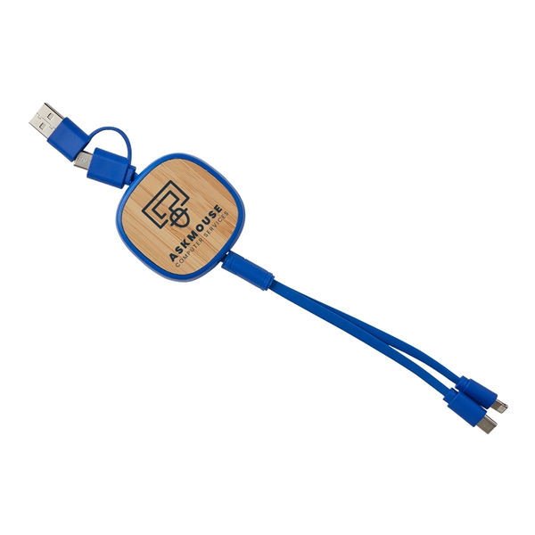 3--in-1 retractable cable with bamboo accent that's compatible with Lightning, Micro... from ASI 52840 Evans Manufacturing