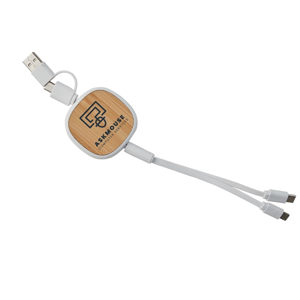 3--in-1 retractable cable with bamboo accent that's compatible with Lightning, Micro... from ASI 52840 Evans Manufacturing