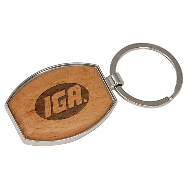 1.95" x 1.5" x 0.25" oval-shaped beechwood and zinc keychain with... from ASI 92531 Unique Custom Products / UCP