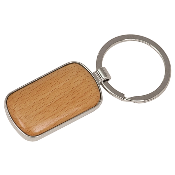 1.75" x 1" x 0.25" beechwood and zinc keychain with split... from ASI 92531 Unique Custom Products / UCP