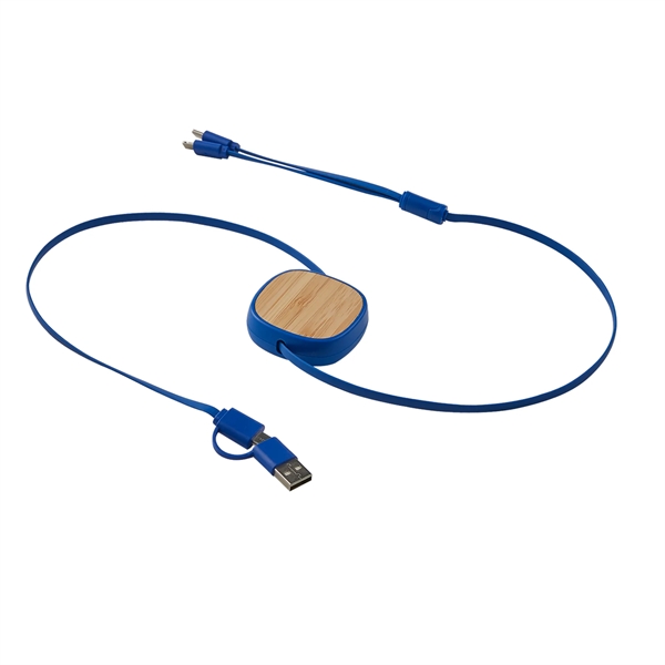 3--in-1 retractable cable with bamboo accent that's compatible with Lightning, Micro... from ASI 52840 Evans Manufacturing
