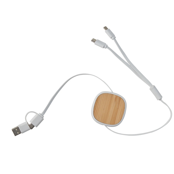 3--in-1 retractable cable with bamboo accent that's compatible with Lightning, Micro... from ASI 52840 Evans Manufacturing