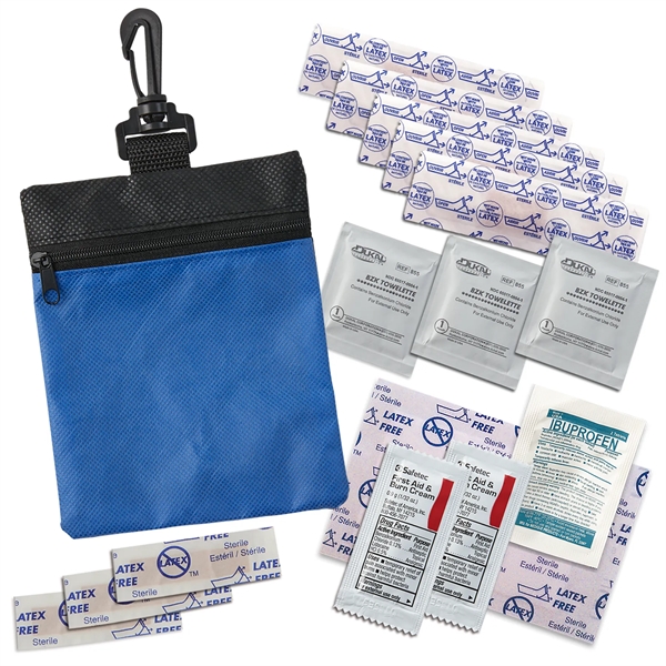First aid kit packaged in RPET pouch with clip contains latex... from ASI 52840 Evans Manufacturing