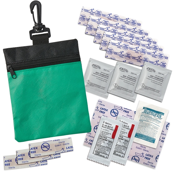 First aid kit packaged in RPET pouch with clip contains latex... from ASI 52840 Evans Manufacturing