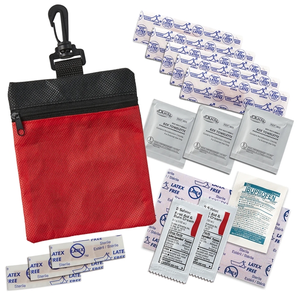 First aid kit packaged in RPET pouch with clip contains latex... from ASI 52840 Evans Manufacturing
