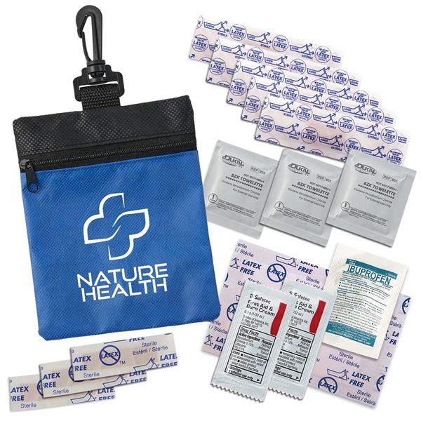 First aid kit packaged in RPET pouch with clip contains latex... from ASI 52840 Evans Manufacturing