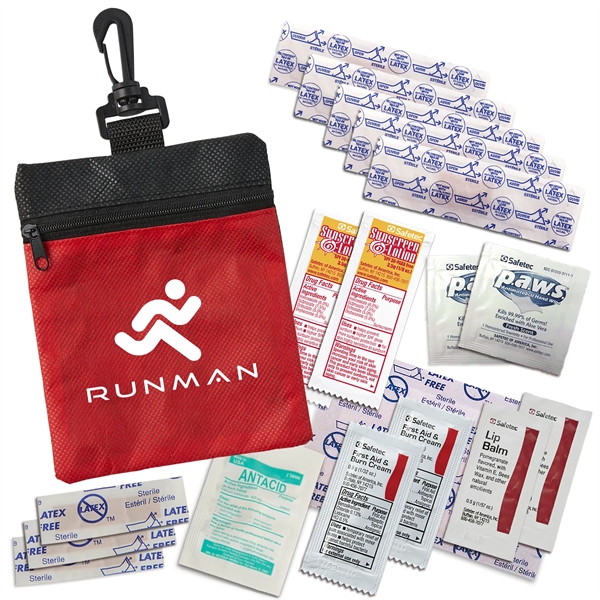 First Aid kit in RPET pouch with clip with multiple contents... from ASI 52840 Evans Manufacturing