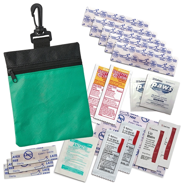 First Aid kit in RPET pouch with clip with multiple contents... from ASI 52840 Evans Manufacturing