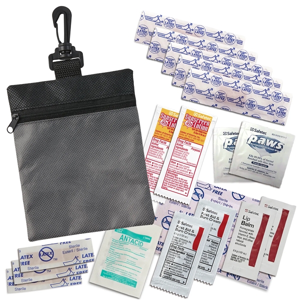 First Aid kit in RPET pouch with clip with multiple contents... from ASI 52840 Evans Manufacturing