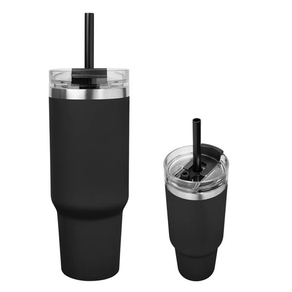 40-ounce tumbler with a handle, double-wall construction, screw-on and spill-resistant lid,... from ASI 61125 Hit Promotional Products / Hit®