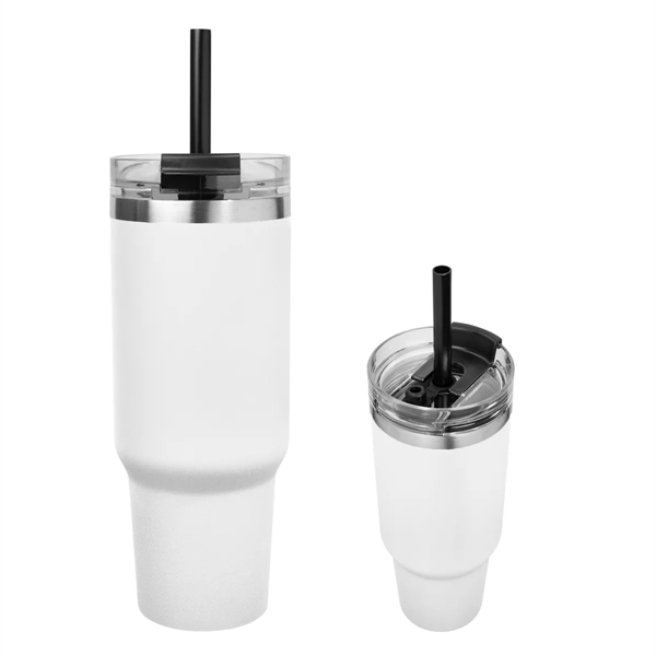 40-ounce tumbler with a handle, double-wall construction, screw-on and spill-resistant lid,... from ASI 61125 Hit Promotional Products / Hit®