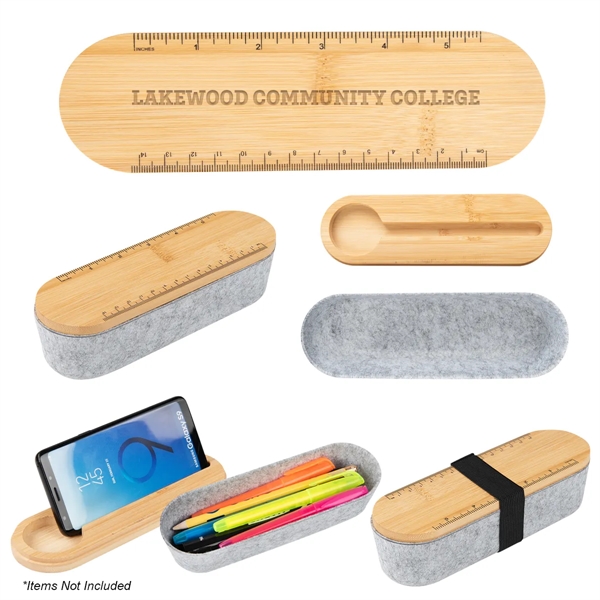 RPET pencil box with lid, elastic band, phone stand and inch/centimeter... from ASI 61125 Hit Promotional Products / Hit®
