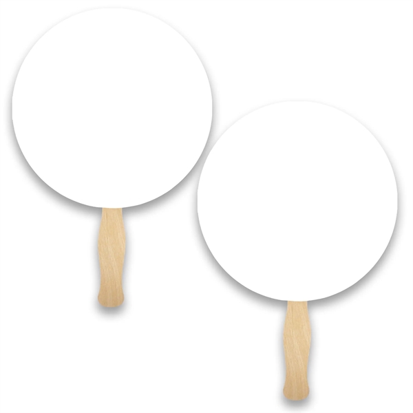 Sandwich style stock shape Round hand fan with wood handle attached... from ASI 93520 Ventura Inc
