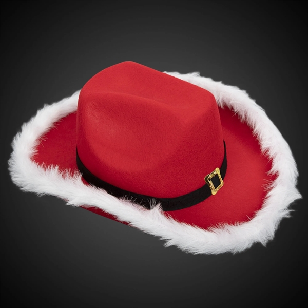 Santa cowboy hat with faux white lining, buckle accent and hatband.... from ASI 42016 Brighter Promotions Inc