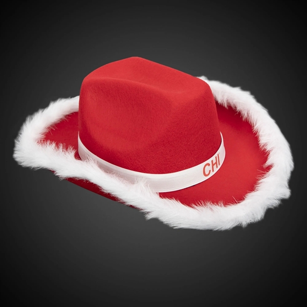 Santa cowboy hat with faux white lining, buckle accent and hatband.... from ASI 42016 Brighter Promotions Inc