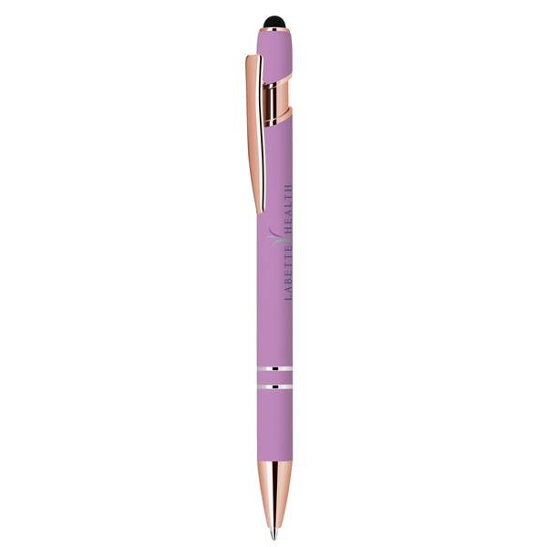 Click action rubber finished aluminum stylus pen with rose gold tips... from ASI 68190 Lungsal / Lungsal