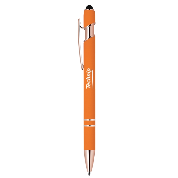 Click action rubber finished aluminum stylus pen with rose gold tips... from ASI 68190 Lungsal / Lungsal