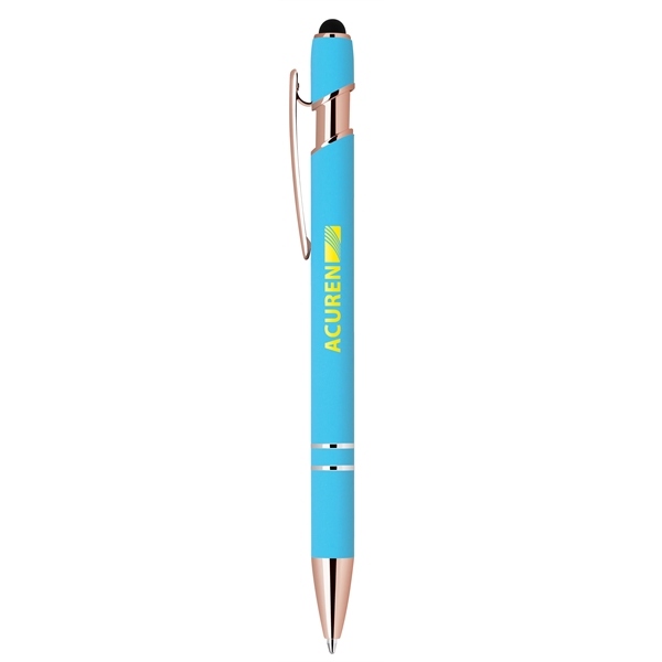 Click action rubber finished aluminum stylus pen with rose gold tips... from ASI 68190 Lungsal / Lungsal