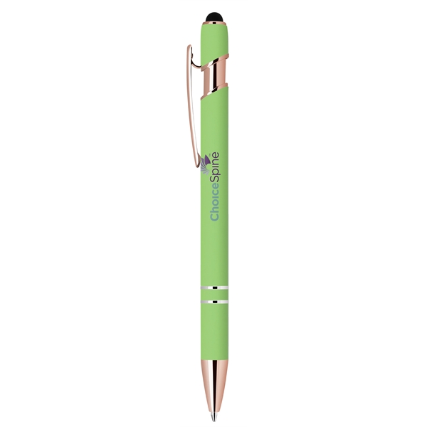 Click action rubber finished aluminum stylus pen with rose gold tips... from ASI 68190 Lungsal / Lungsal