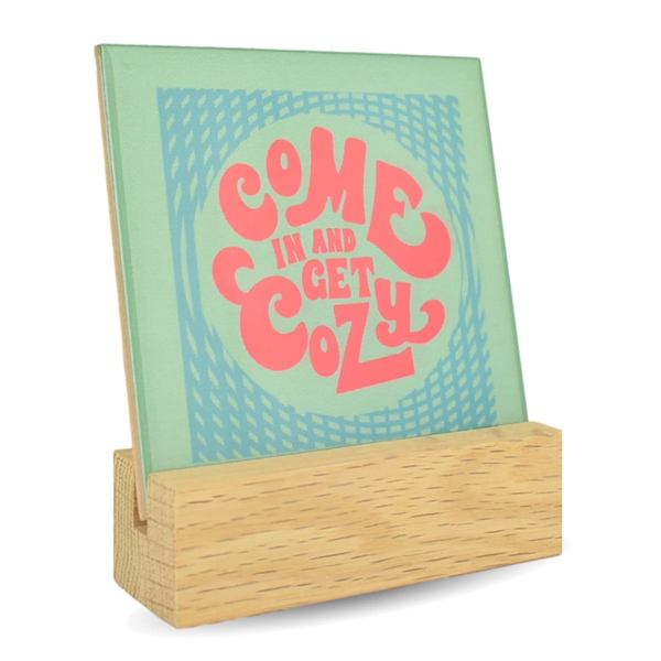 Sublimated Tile with Wood Display Holder... from ASI 72657 Active Life Promo