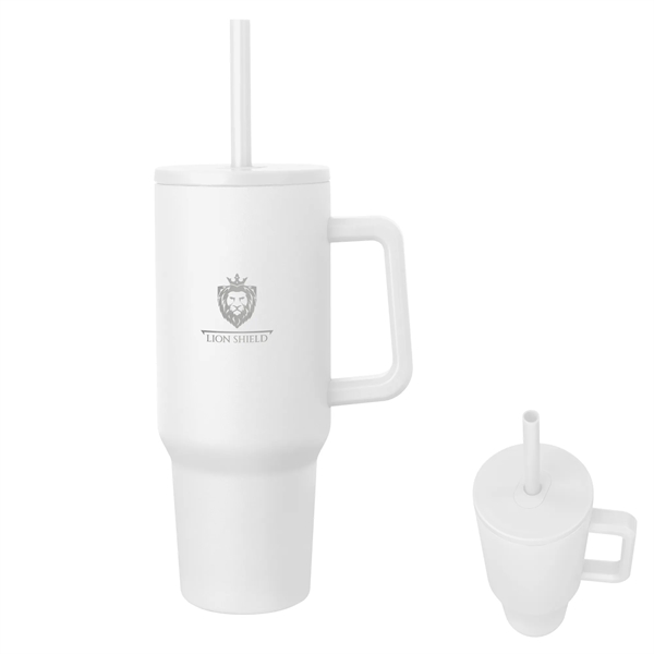 40-ounce stainless steel travel tumbler with a lid, straw hole, straw... from ASI 61125 Hit Promotional Products / Hit®