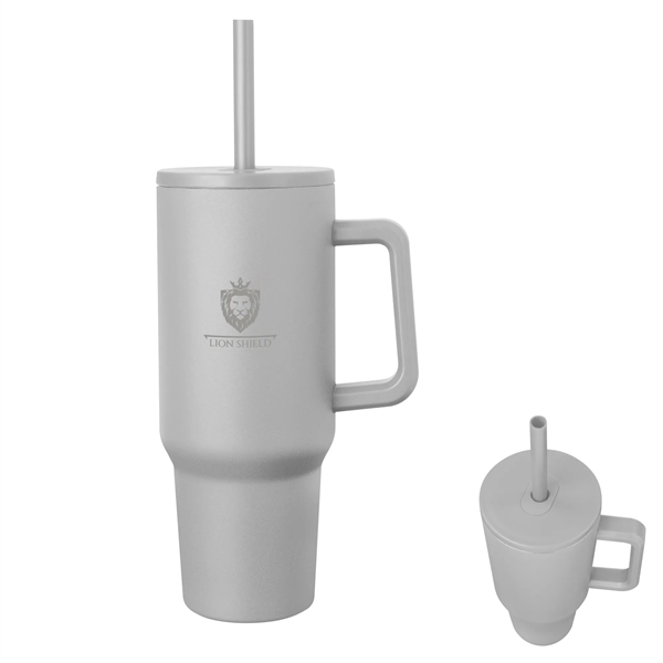 40-ounce stainless steel travel tumbler with a lid, straw hole, straw... from ASI 61125 Hit Promotional Products / Hit®