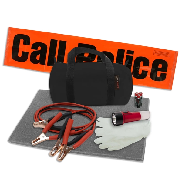 Booster cable kit. 9 piece Booster Cable Kit including a flashlight,... from ASI 63698 Justin Case®