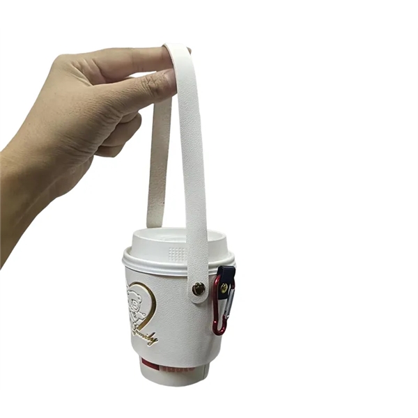 PU leather beverage holder with adjustable pressure button and carabiner, for... from ASI 37218 Athena Promo (tm)