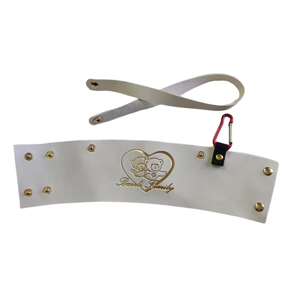 PU leather beverage holder with adjustable pressure button and carabiner, for... from ASI 37218 Athena Promo (tm)