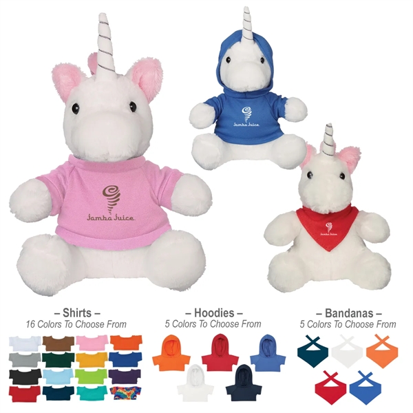 6" unicorn stuffed animal with choice of shirt, hoodie, or bandana... from ASI 61125 Hit Promotional Products / Hit®