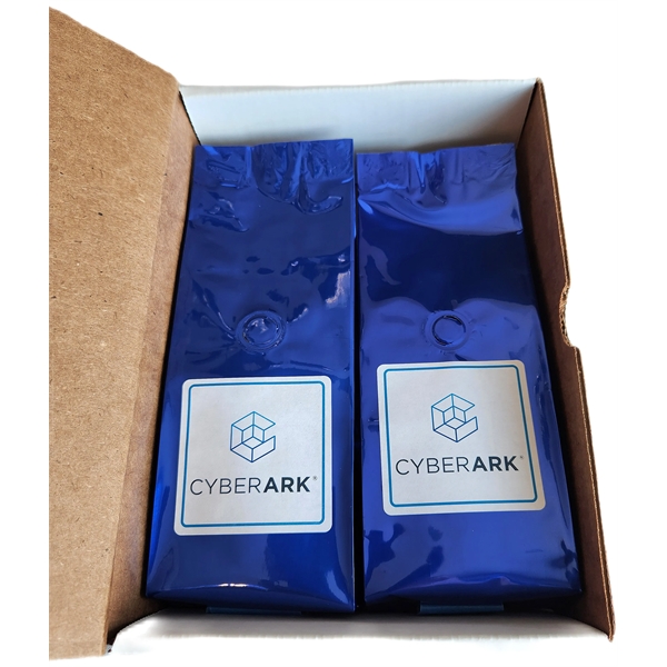 Large white gift box with two bags of 6oz gourmet coffee... from ASI 82351 Richard's Gourmet Coffee Co / Richard's (R) Gourmet Coffee