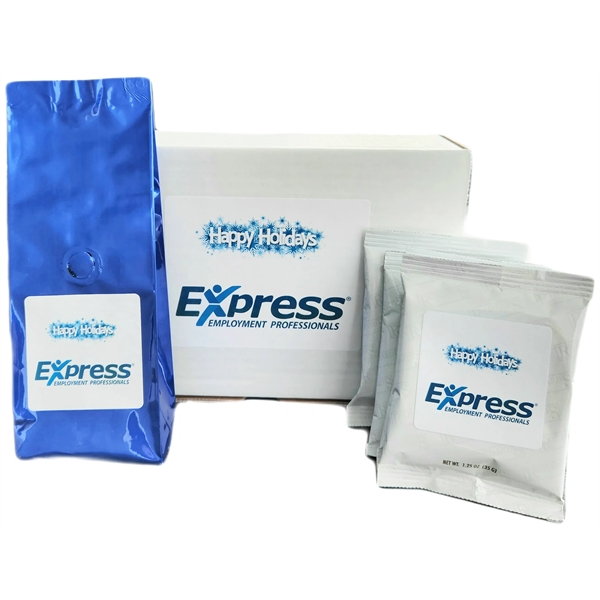 Large white gift box with one 6oz bag of gourmet coffee... from ASI 82351 Richard's Gourmet Coffee Co / Richard's (R) Gourmet Coffee