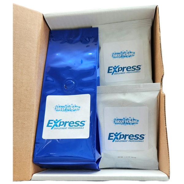 Large white gift box with one 6oz bag of gourmet coffee... from ASI 82351 Richard's Gourmet Coffee Co / Richard's (R) Gourmet Coffee