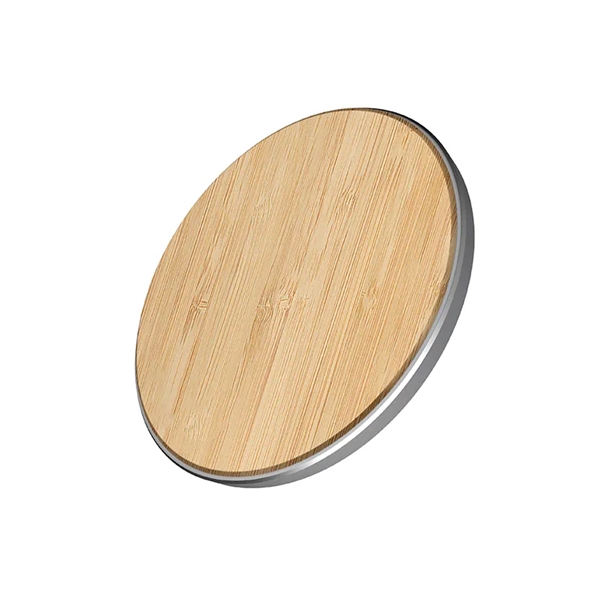 QI enabled bamboo wireless charger pad plus 1c1p silkscreen... from ASI 37218 Athena Promo (tm)